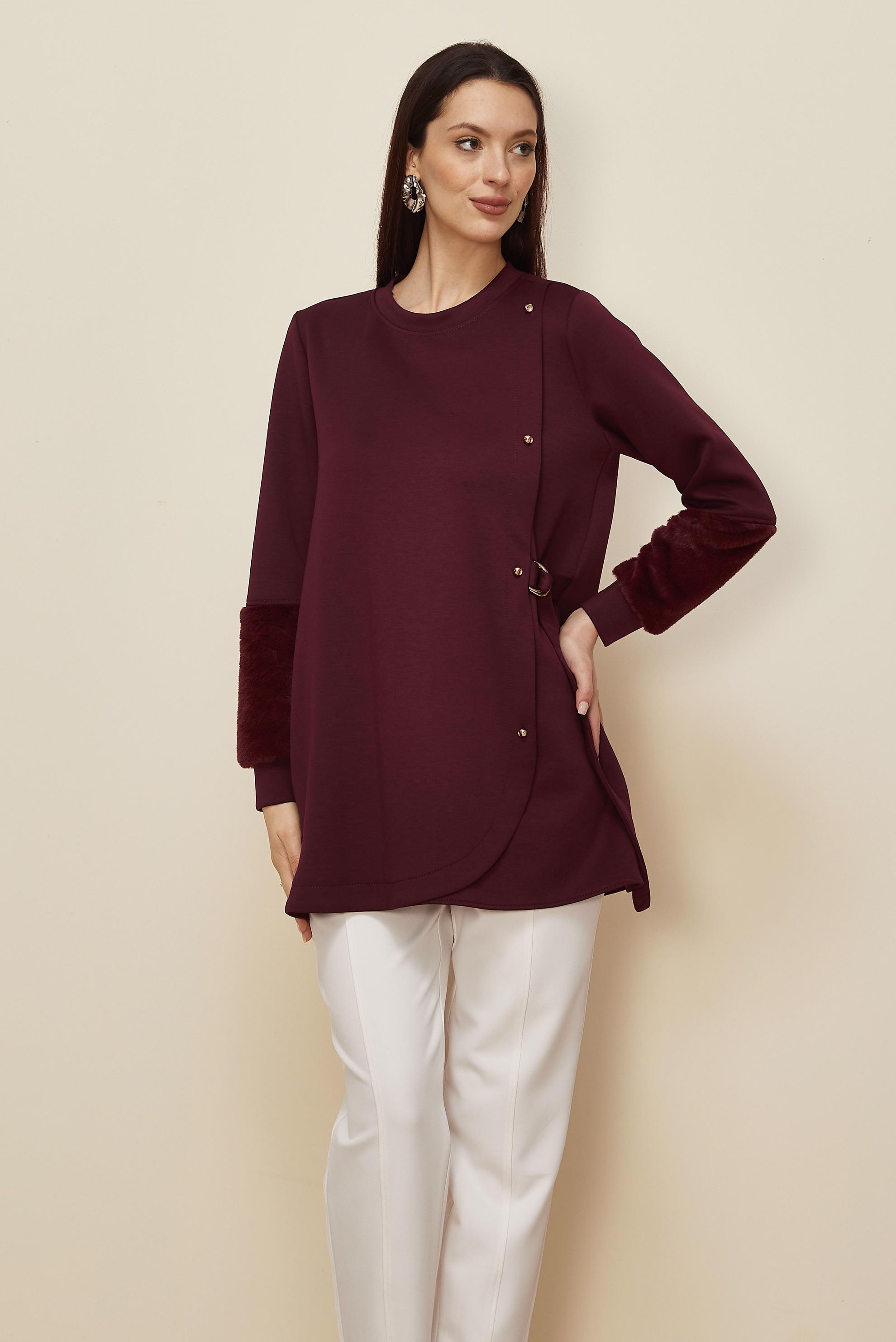 Hijab clothing CLARET RED BELT DETAILED TRACKSUIT TUNIC 46057