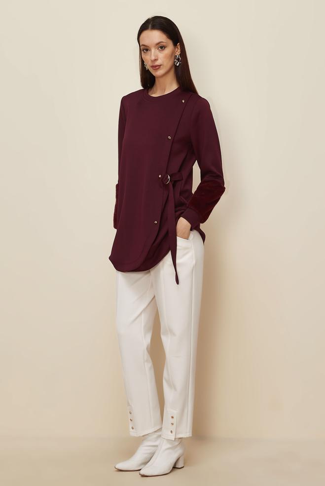 Hijab clothing CLARET RED BELT DETAILED TRACKSUIT TUNIC 46057 - ALVİNA