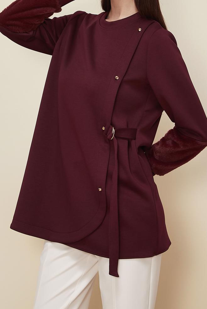 Hijab clothing CLARET RED BELT DETAILED TRACKSUIT TUNIC 46057 - ALVİNA