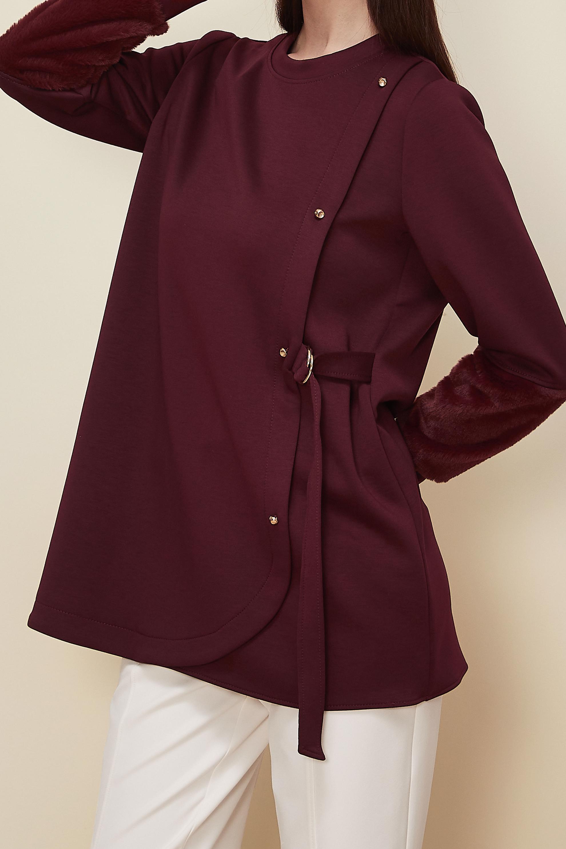 Hijab clothing CLARET RED BELT DETAILED TRACKSUIT TUNIC 46057