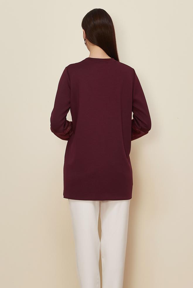 Hijab clothing CLARET RED BELT DETAILED TRACKSUIT TUNIC 46057 - ALVİNA