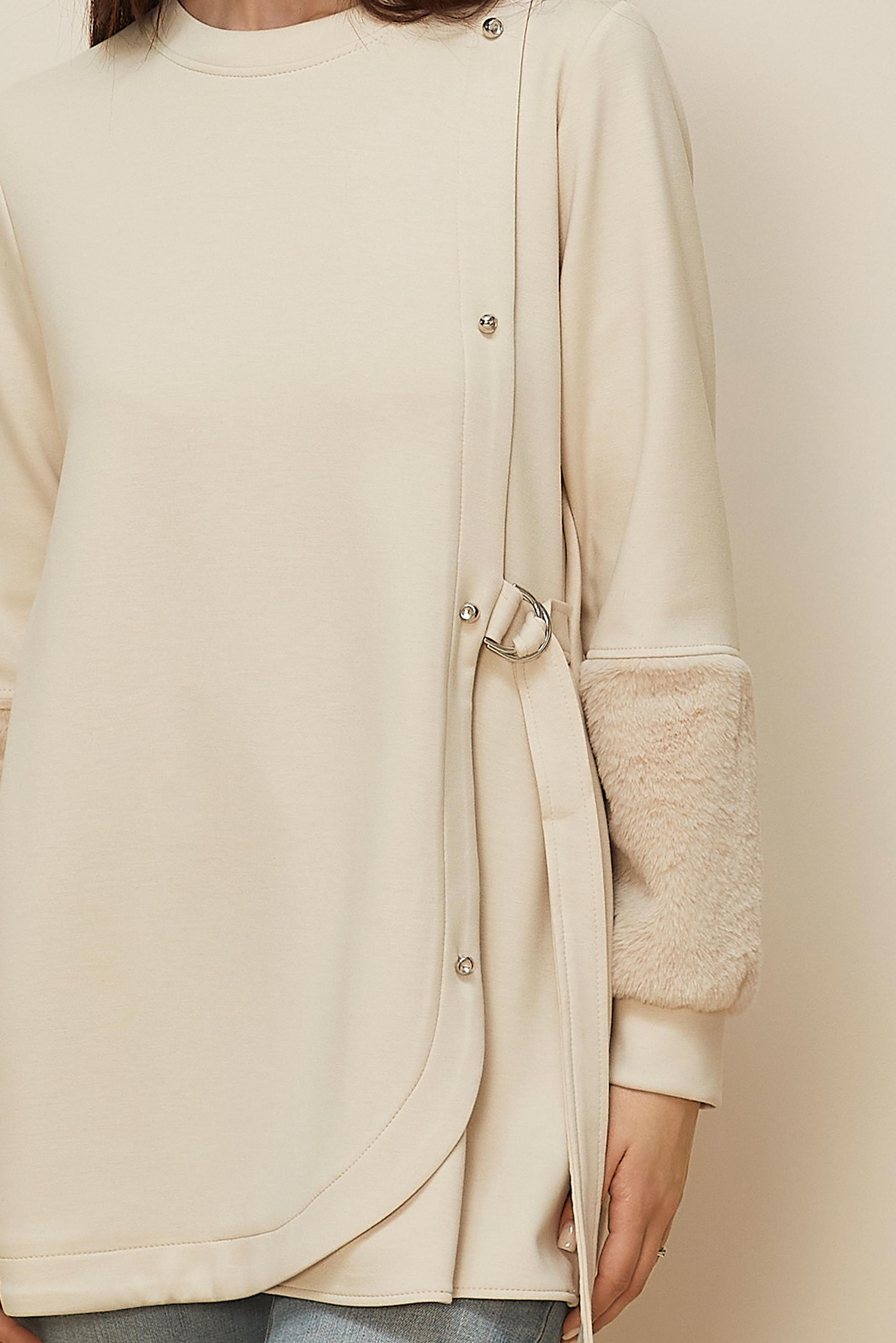 Tesettür giyim EKRU KÜRK DETAYLI EŞOFMAN TUNİK 46057