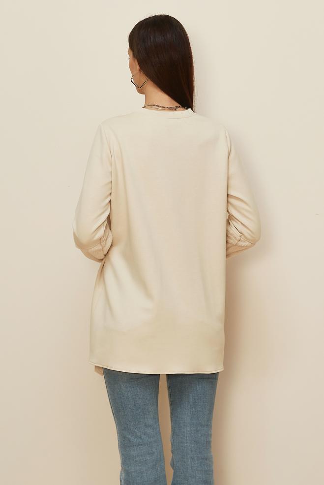 Tesettür giyim EKRU KÜRK DETAYLI EŞOFMAN TUNİK 46057 - ALVİNA