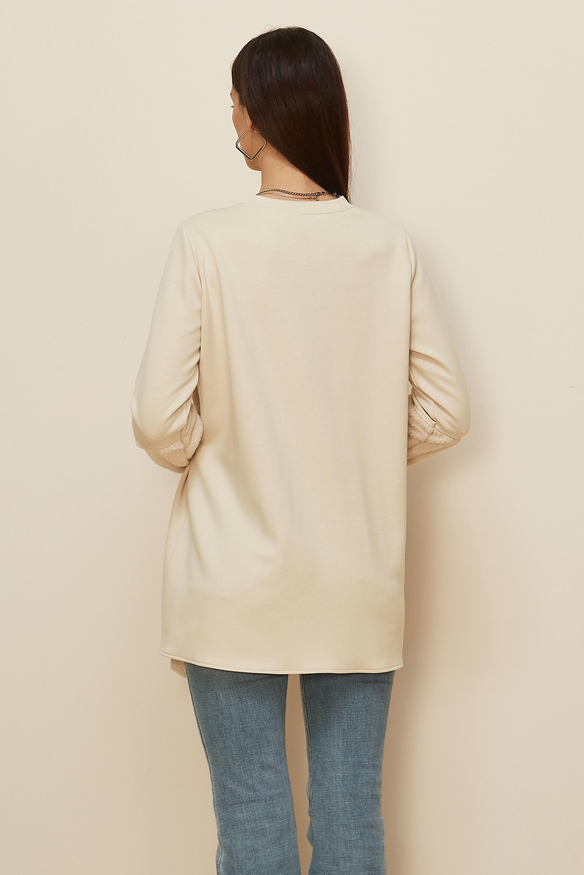 Tesettür giyim EKRU KÜRK DETAYLI EŞOFMAN TUNİK 46057