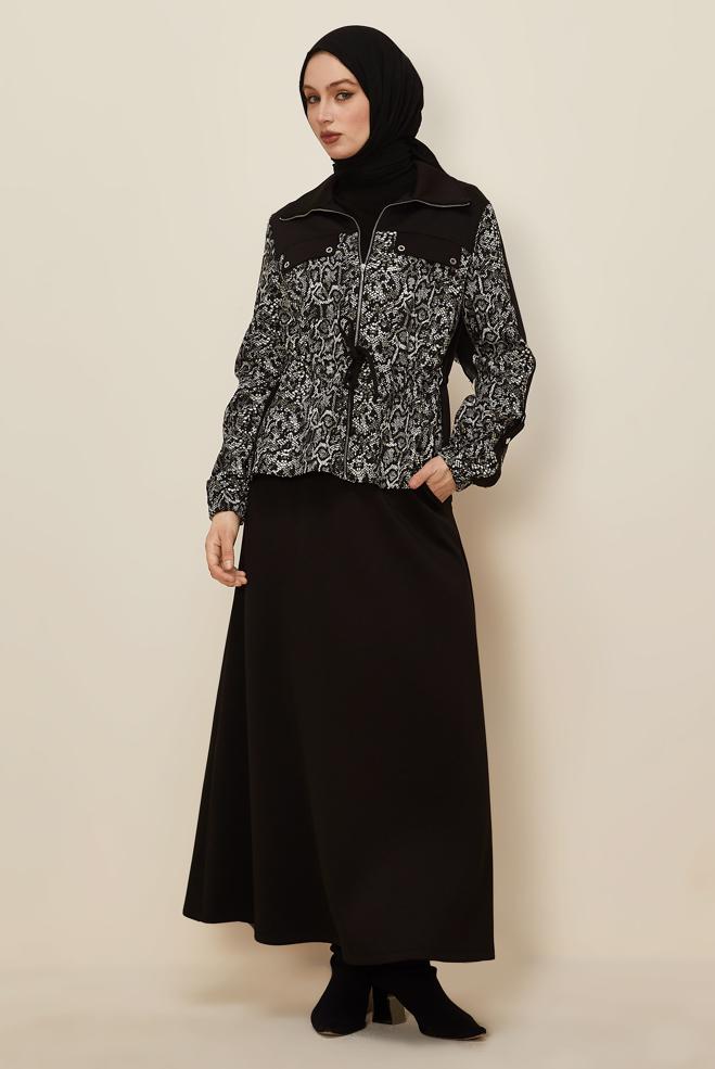 Hijab clothing BLACK SKIRTED TRACKSUIT SET 46058 - ALVİNA