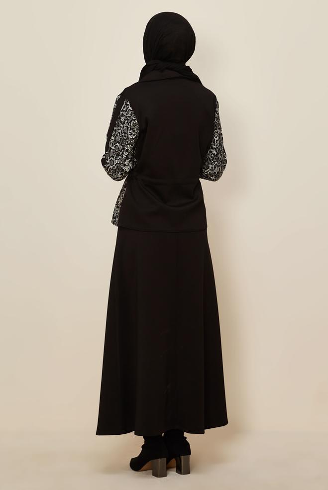 Hijab clothing BLACK SKIRTED TRACKSUIT SET 46058 - ALVİNA