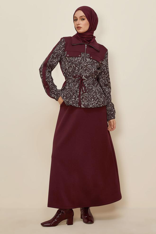 Hijab clothing CLARET RED SKIRTED TRACKSUIT SET 46058 - ALVİNA