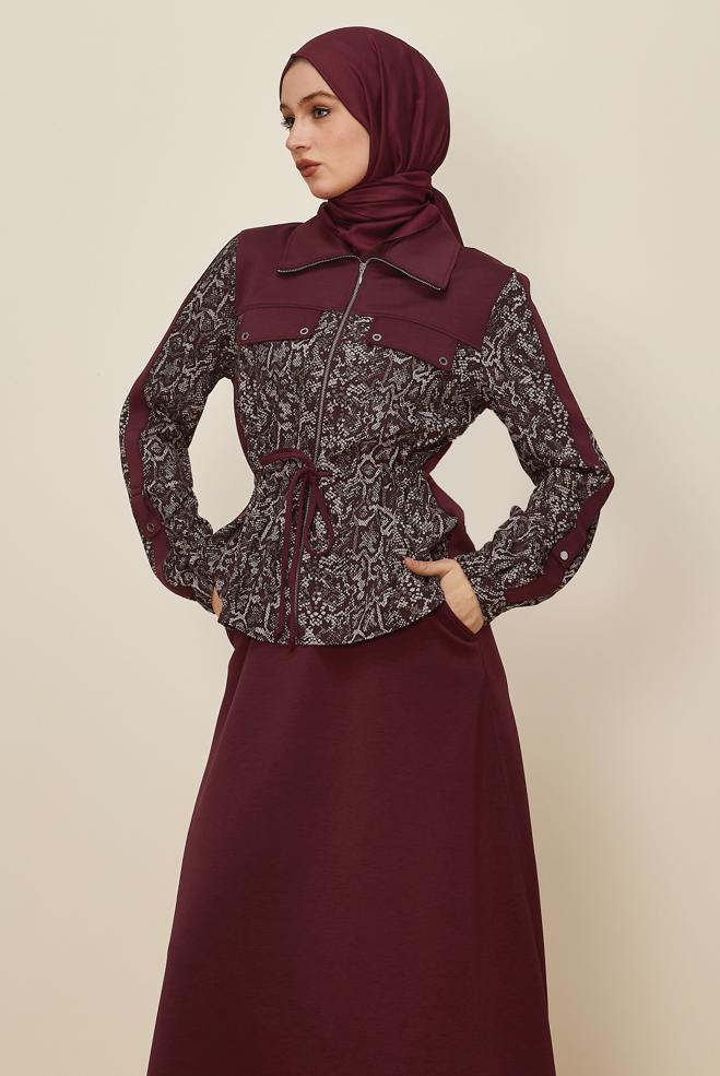Hijab clothing CLARET RED SKIRTED TRACKSUIT SET 46058 - ALVİNA