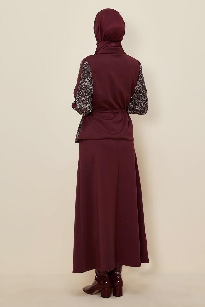 Hijab clothing CLARET RED SKIRTED TRACKSUIT SET 46058 - ALVİNA