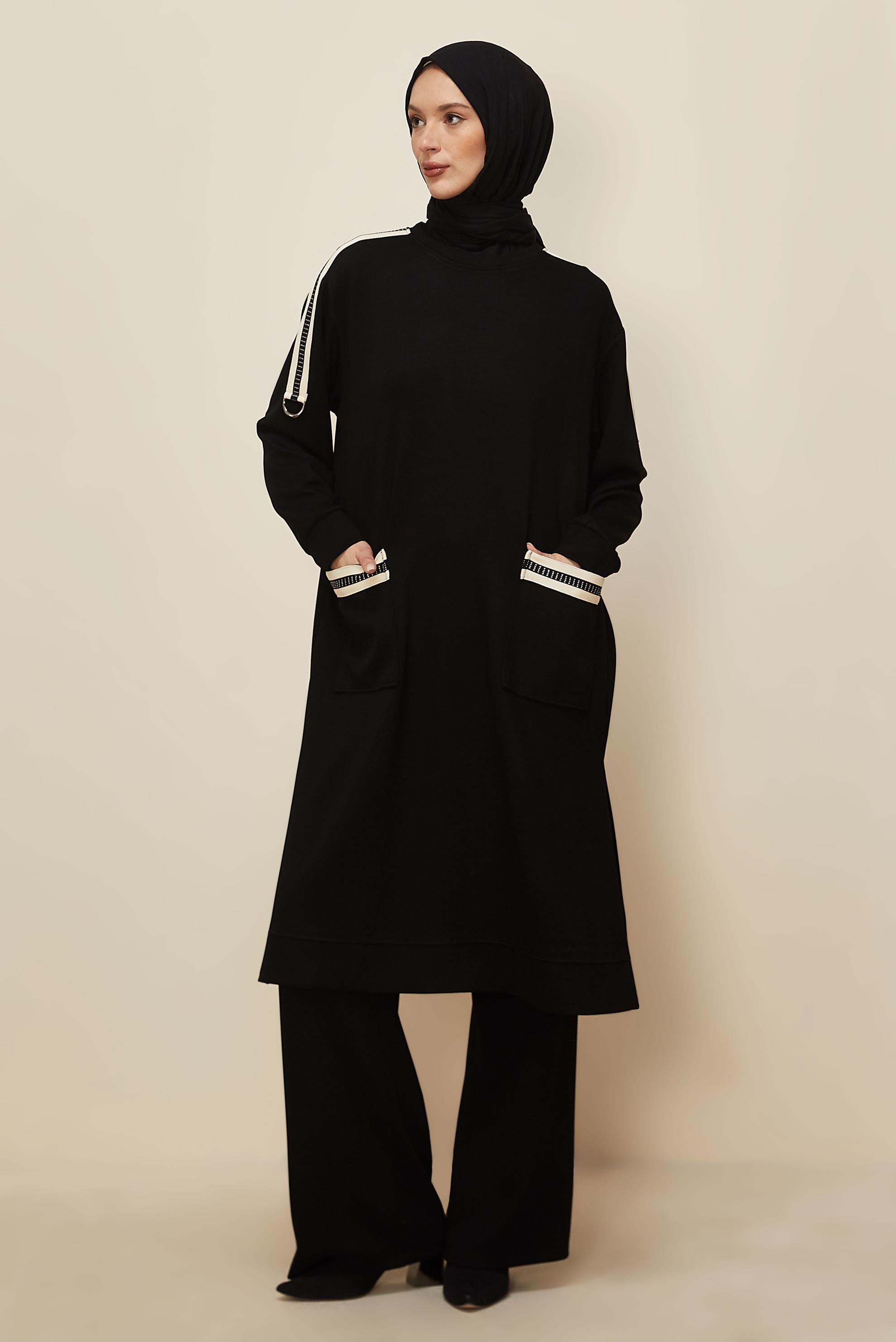 Tesettür giyim SİYAH PANTOLONLU CEP DETAYLI EŞOFMAN TAKIMI 46069
