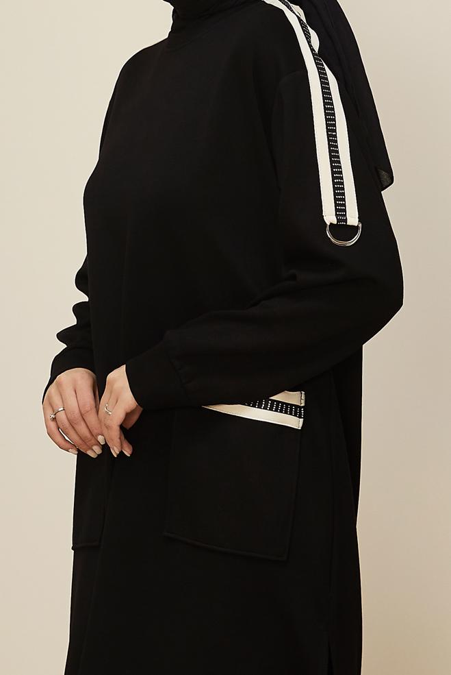 Tesettür giyim SİYAH PANTOLONLU CEP DETAYLI EŞOFMAN TAKIMI 46069 - ALVİNA