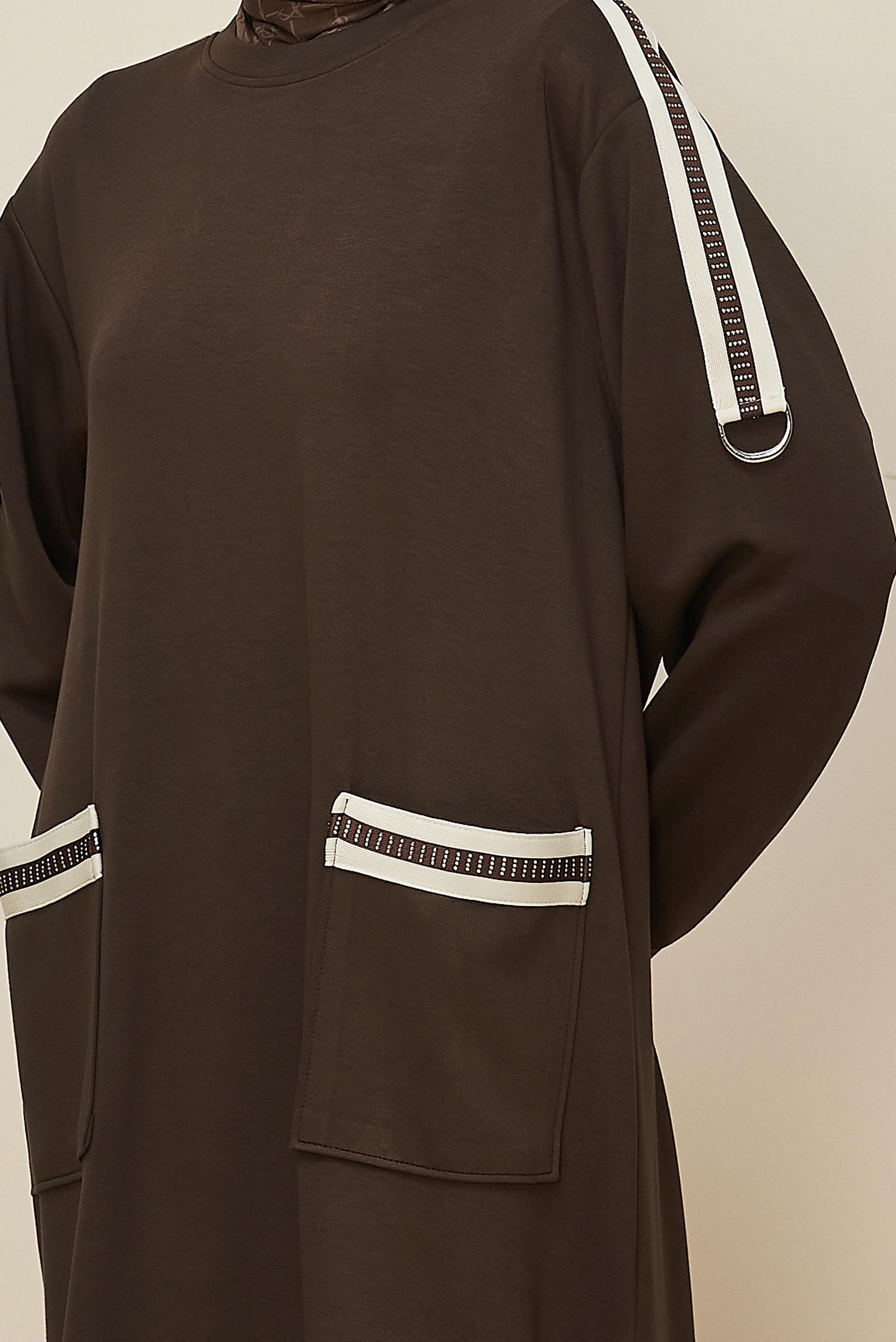 Tesettür giyim KAHVE PANTOLONLU CEP DETAYLI EŞOFMAN TAKIMI 46069