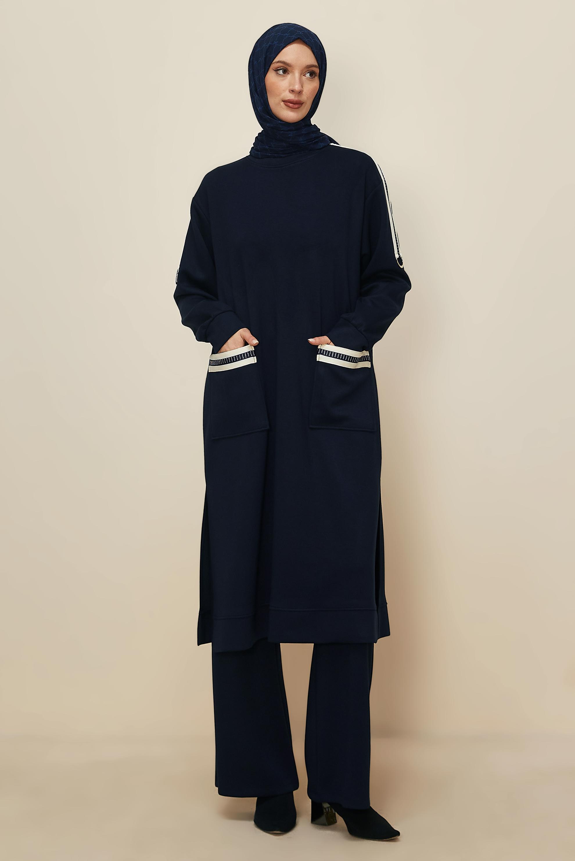 Tesettür giyim LACİVERT PANTOLONLU CEP DETAYLI EŞOFMAN TAKIMI 46069