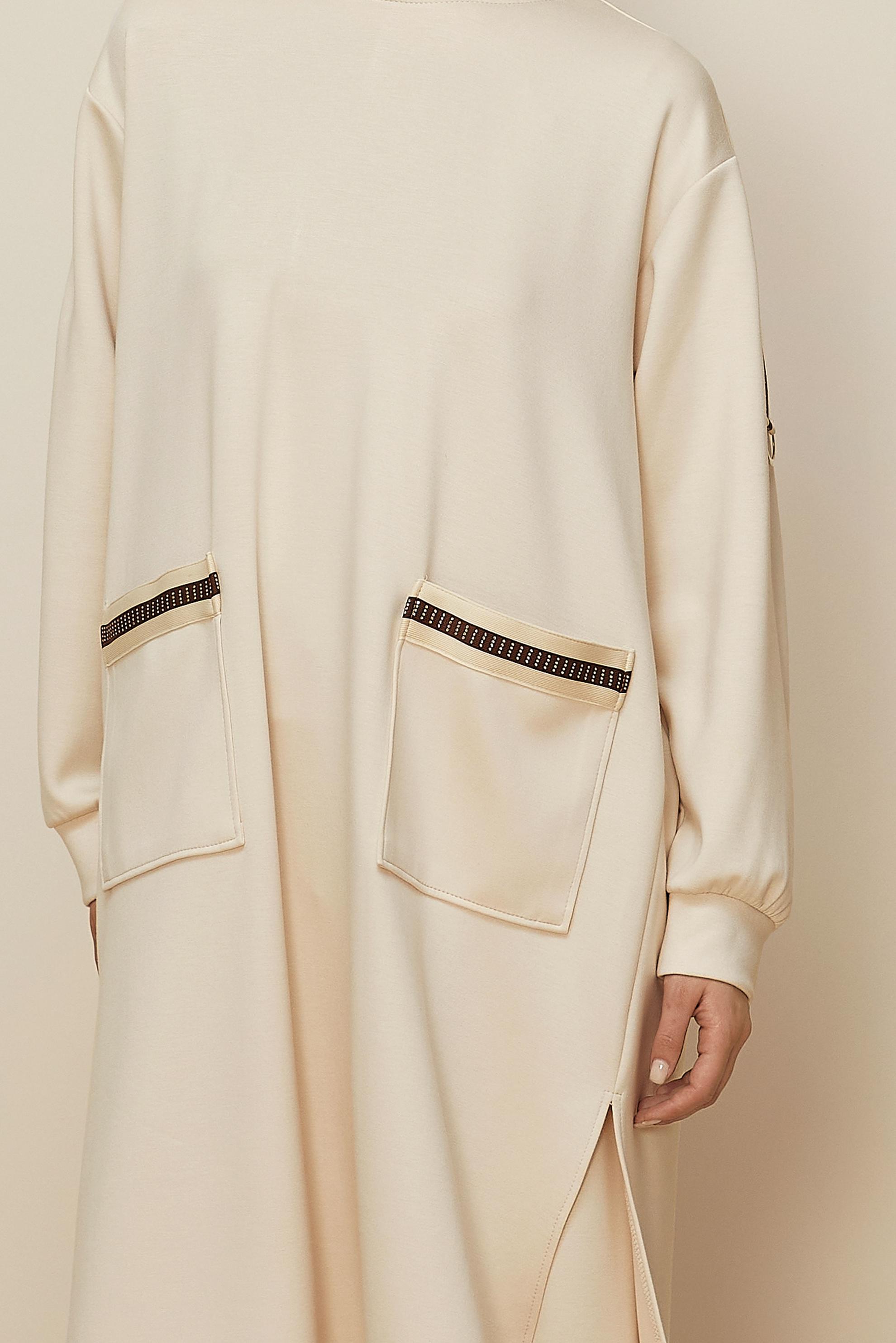 Tesettür giyim EKRU PANTOLONLU CEP DETAYLI EŞOFMAN TAKIMI 46069