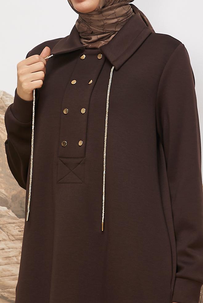 Tesettür giyim KAHVE 46070 OYSHO EŞOFMAN TUNİK 38-46 TEK40 - ALVİNA