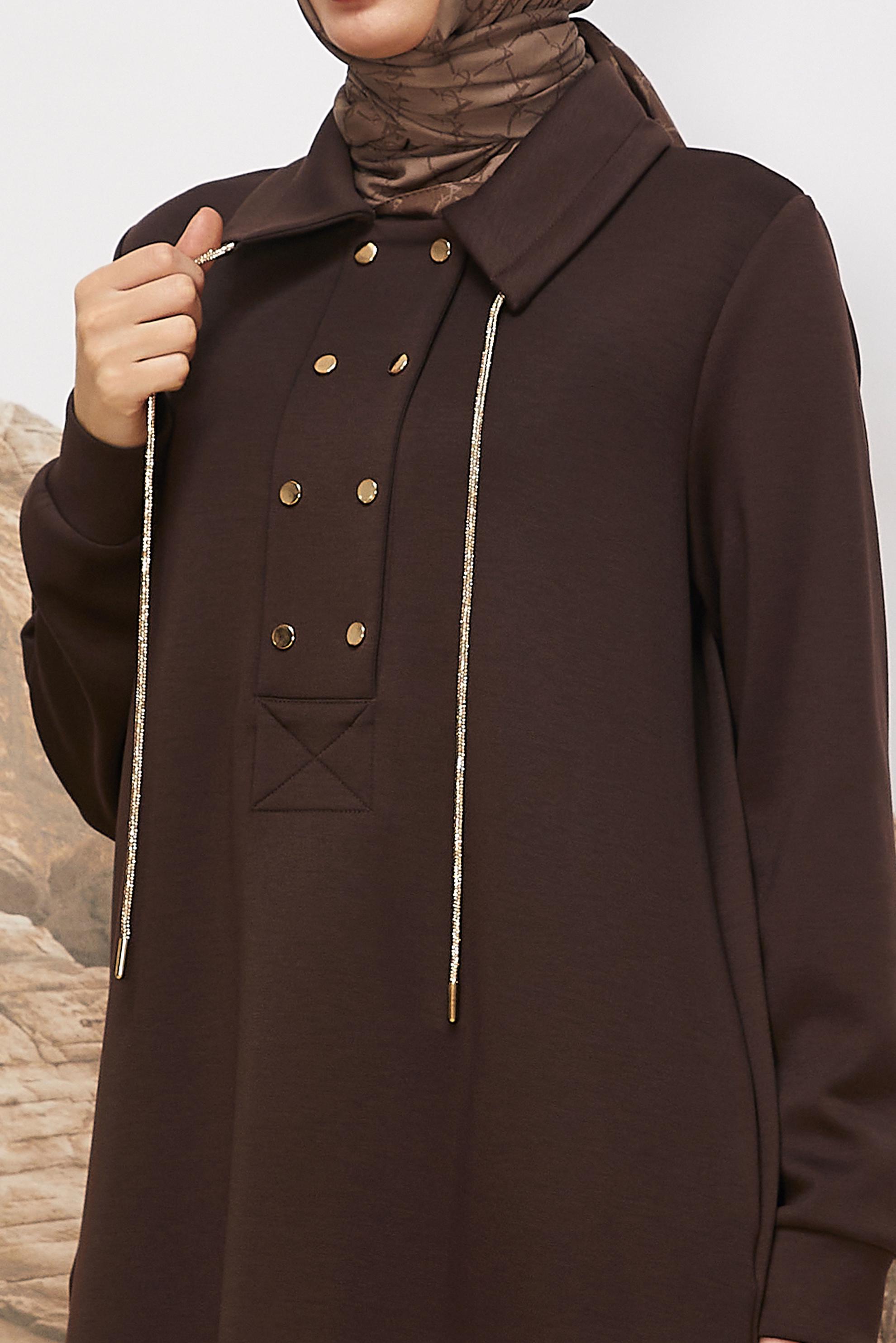 Tesettür giyim KAHVE 46070 OYSHO EŞOFMAN TUNİK 38-46 TEK40