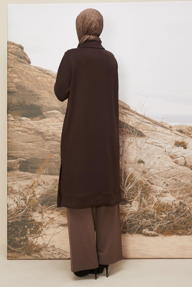 Tesettür giyim KAHVE 46070 OYSHO EŞOFMAN TUNİK 38-46 TEK40 - ALVİNA