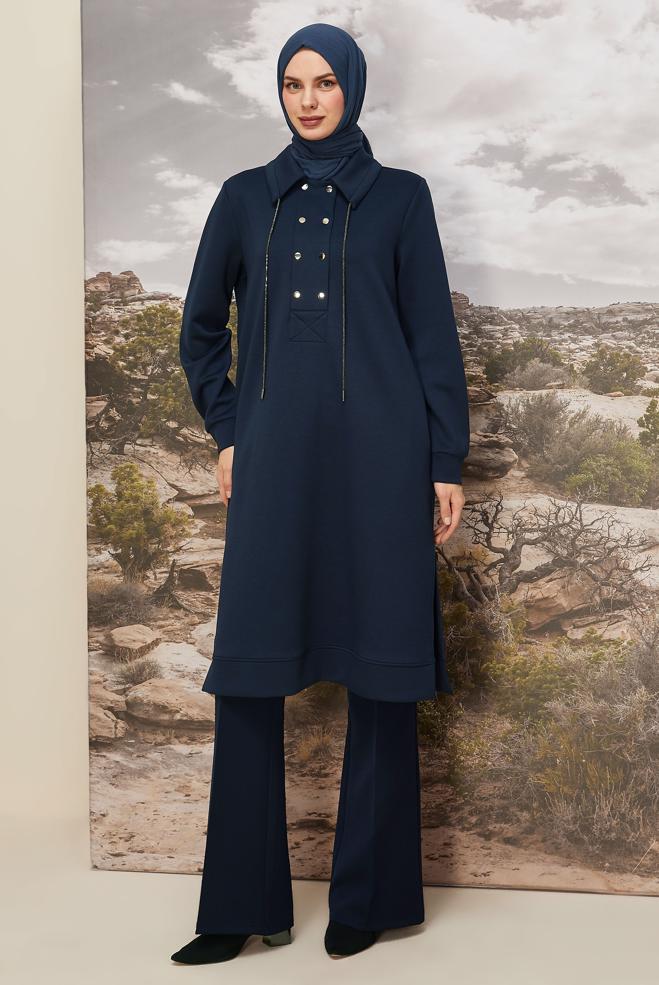 Tesettür giyim LACİVERT 46070 OYSHO EŞOFMAN TUNİK 38-46 TEK40 - ALVİNA