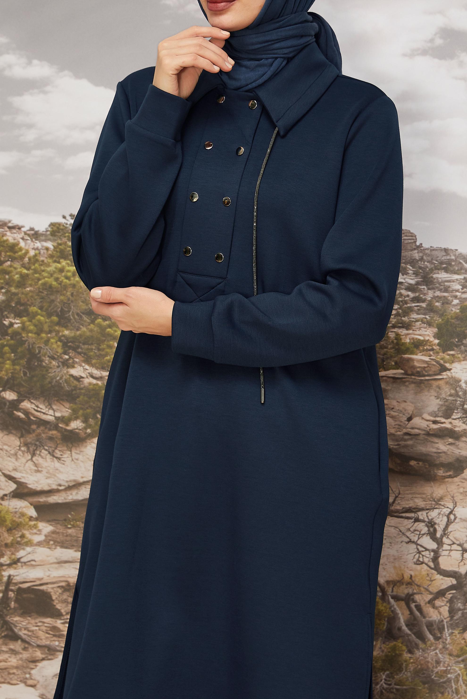 Hijab clothing NAVY BLUE SHIRT COLLAR TRACKSUIT TUNIC 46070