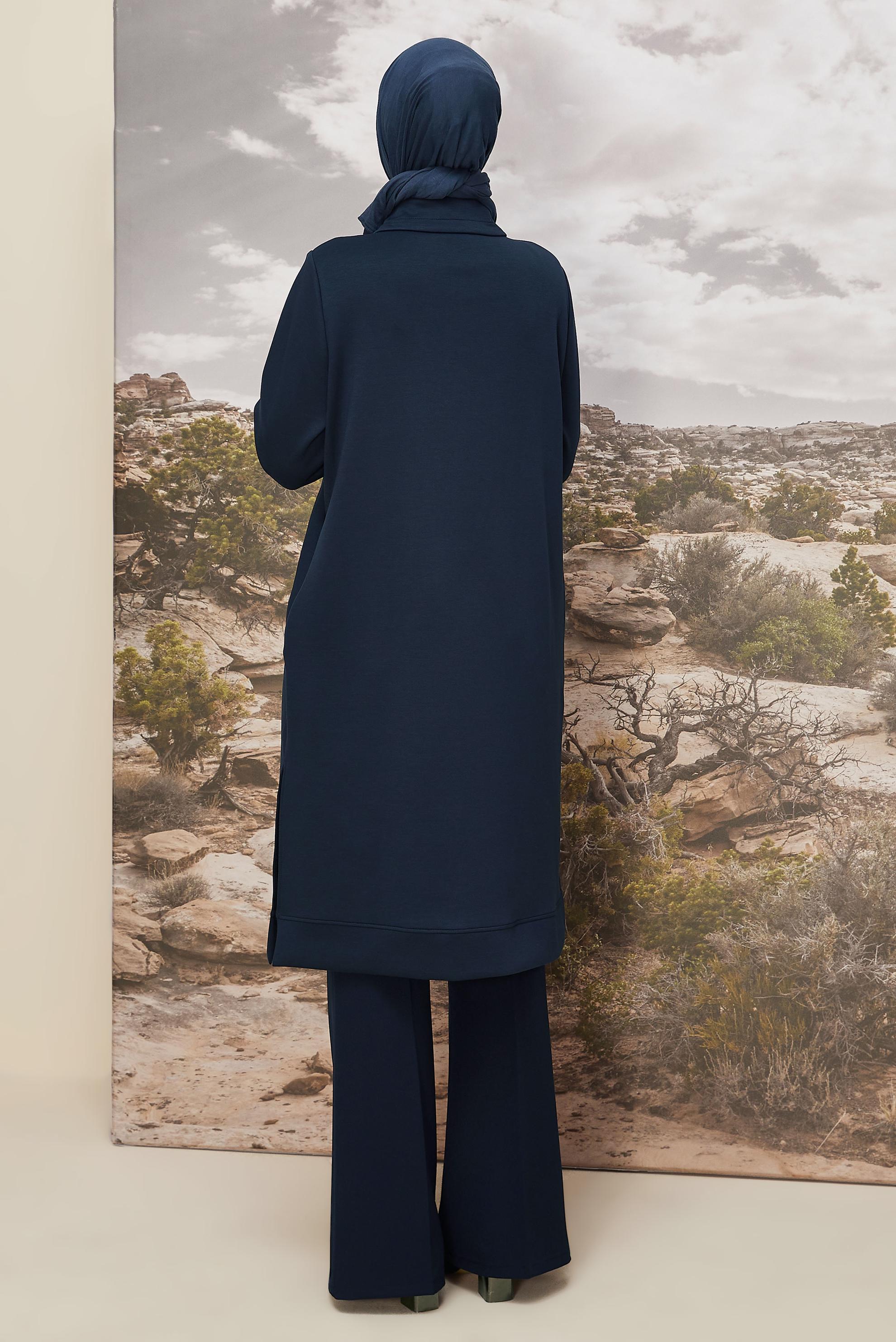 Hijab clothing NAVY BLUE SHIRT COLLAR TRACKSUIT TUNIC 46070