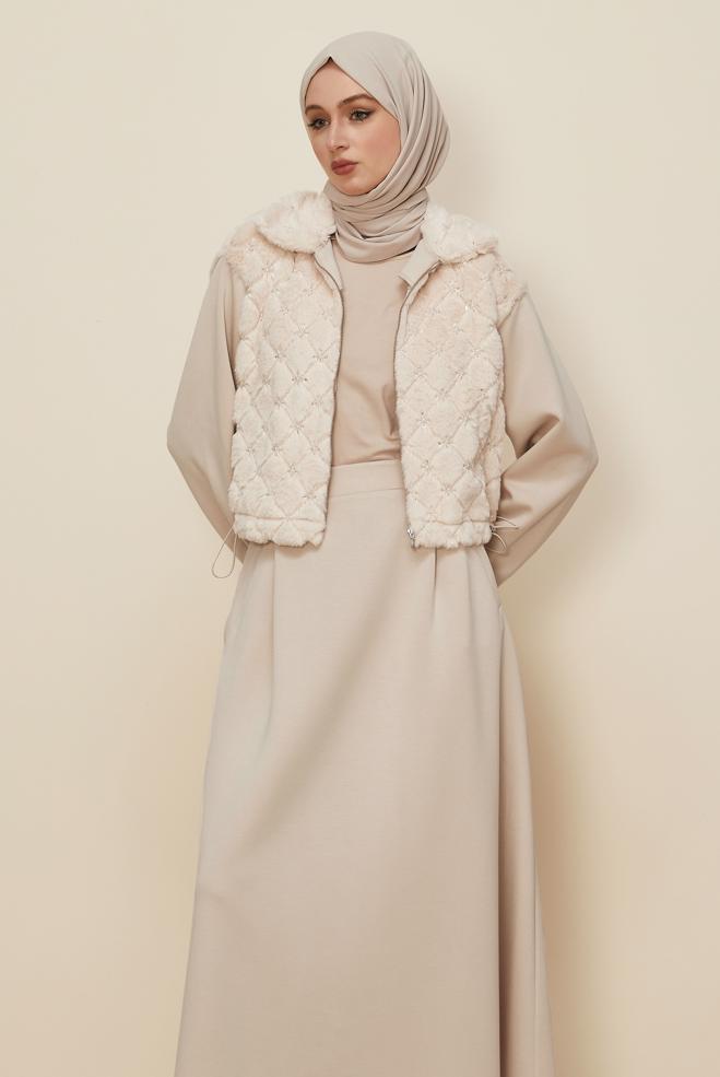 Tesettür giyim BEJ ETEKLİ EŞOFMAN TAKIMI 46071 - ALVİNA