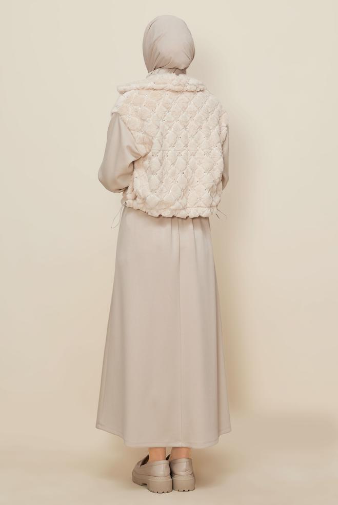 Tesettür giyim BEJ ETEKLİ EŞOFMAN TAKIMI 46071 - ALVİNA