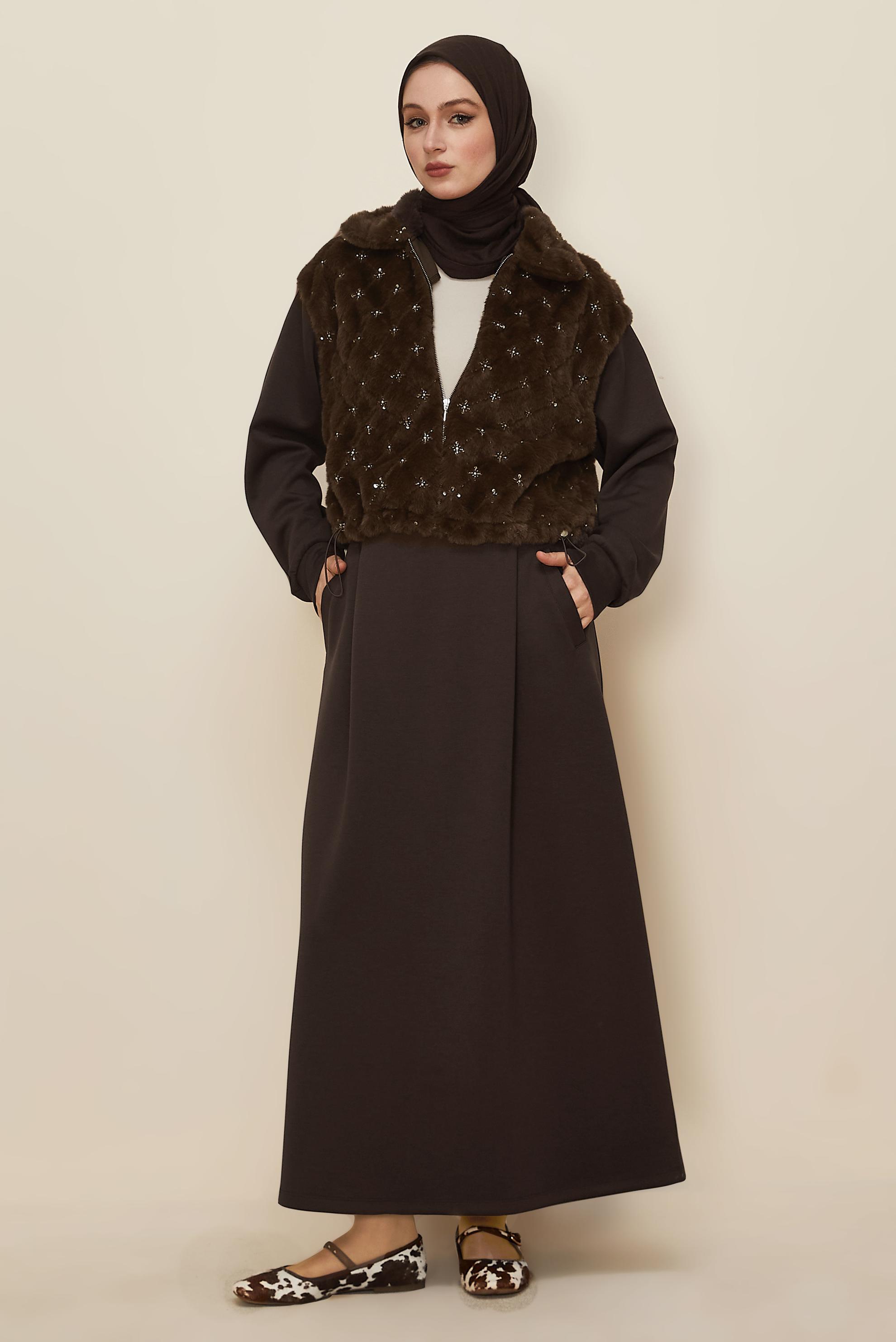 Hijab clothing BROWN SKIRTED TRACKSUIT SET 46071