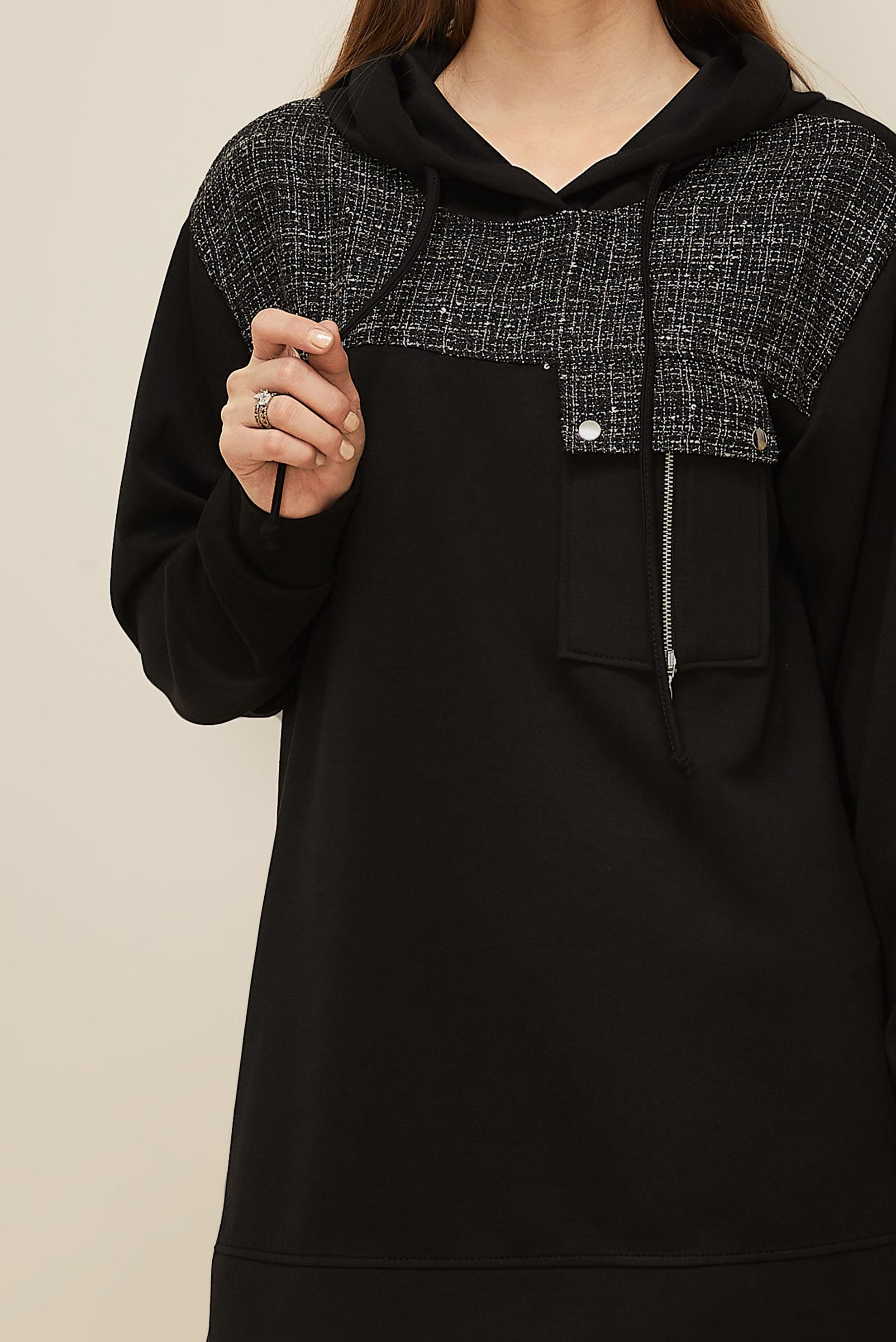 Tesettür giyim SİYAH KAPÜŞONLU EŞOFMAN TUNİK 46073