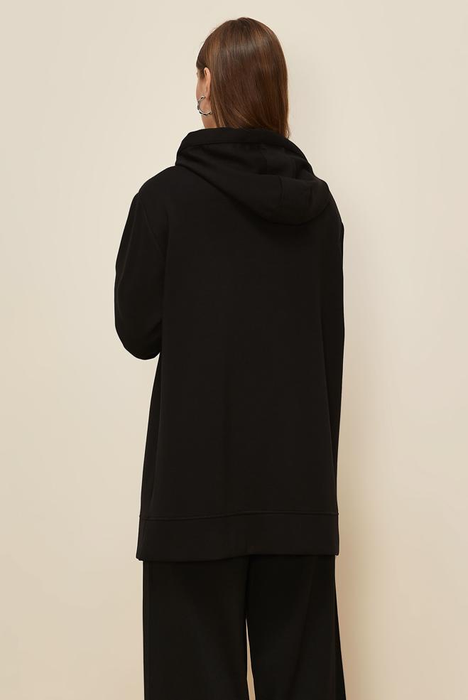 Tesettür giyim SİYAH KAPÜŞONLU EŞOFMAN TUNİK 46073 - ALVİNA