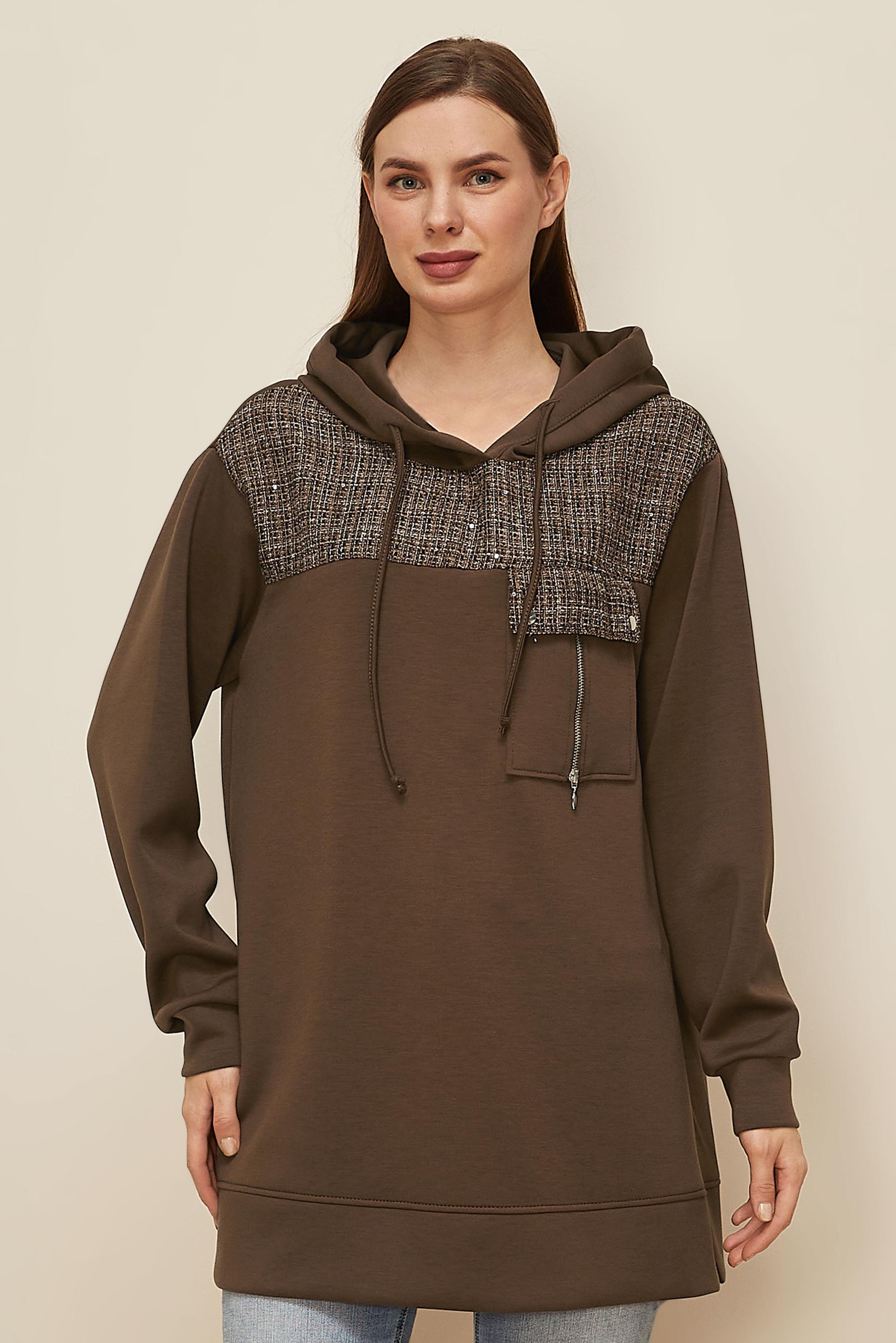 Tesettür giyim KAHVE 46073 OYSHO EŞOFMAN TUNİK 38-44 TEK 40