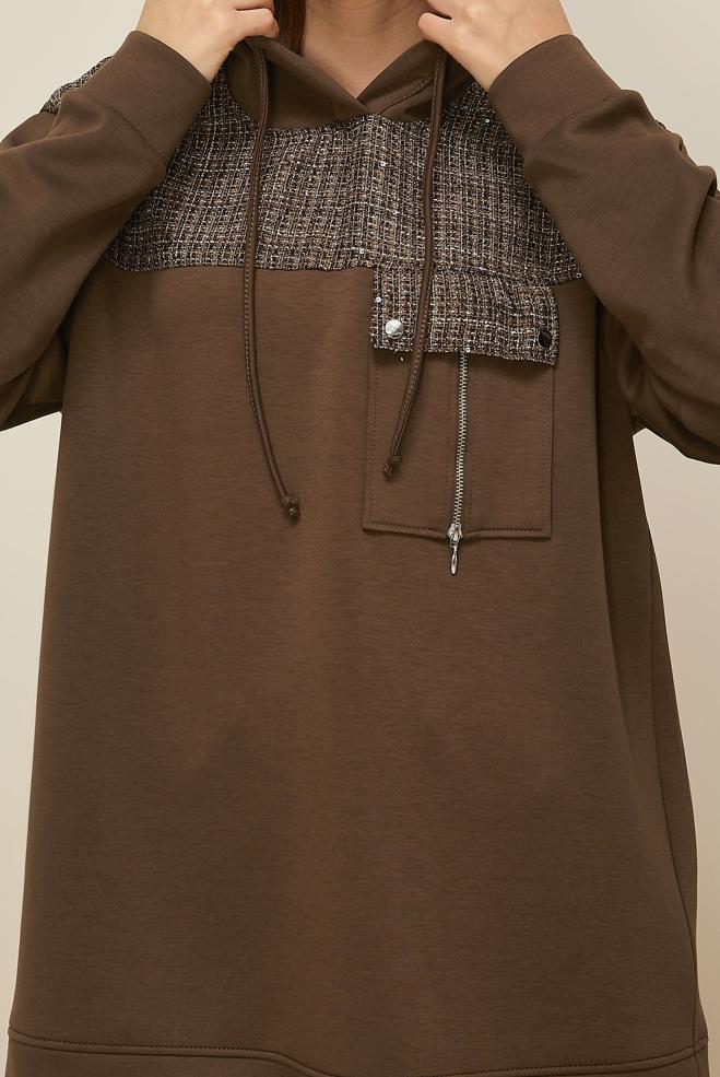 Tesettür giyim KAHVE 46073 OYSHO EŞOFMAN TUNİK 38-44 TEK 40 - ALVİNA