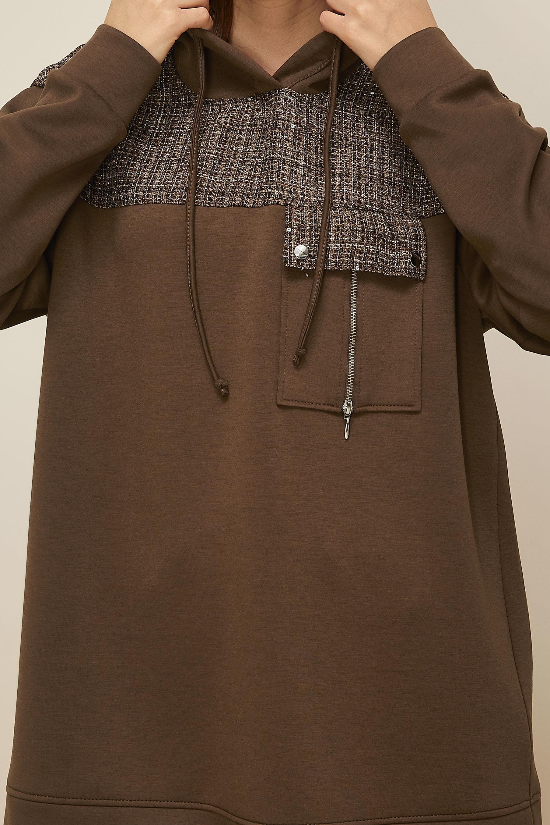 Tesettür giyim KAHVE 46073 OYSHO EŞOFMAN TUNİK 38-44 TEK 40