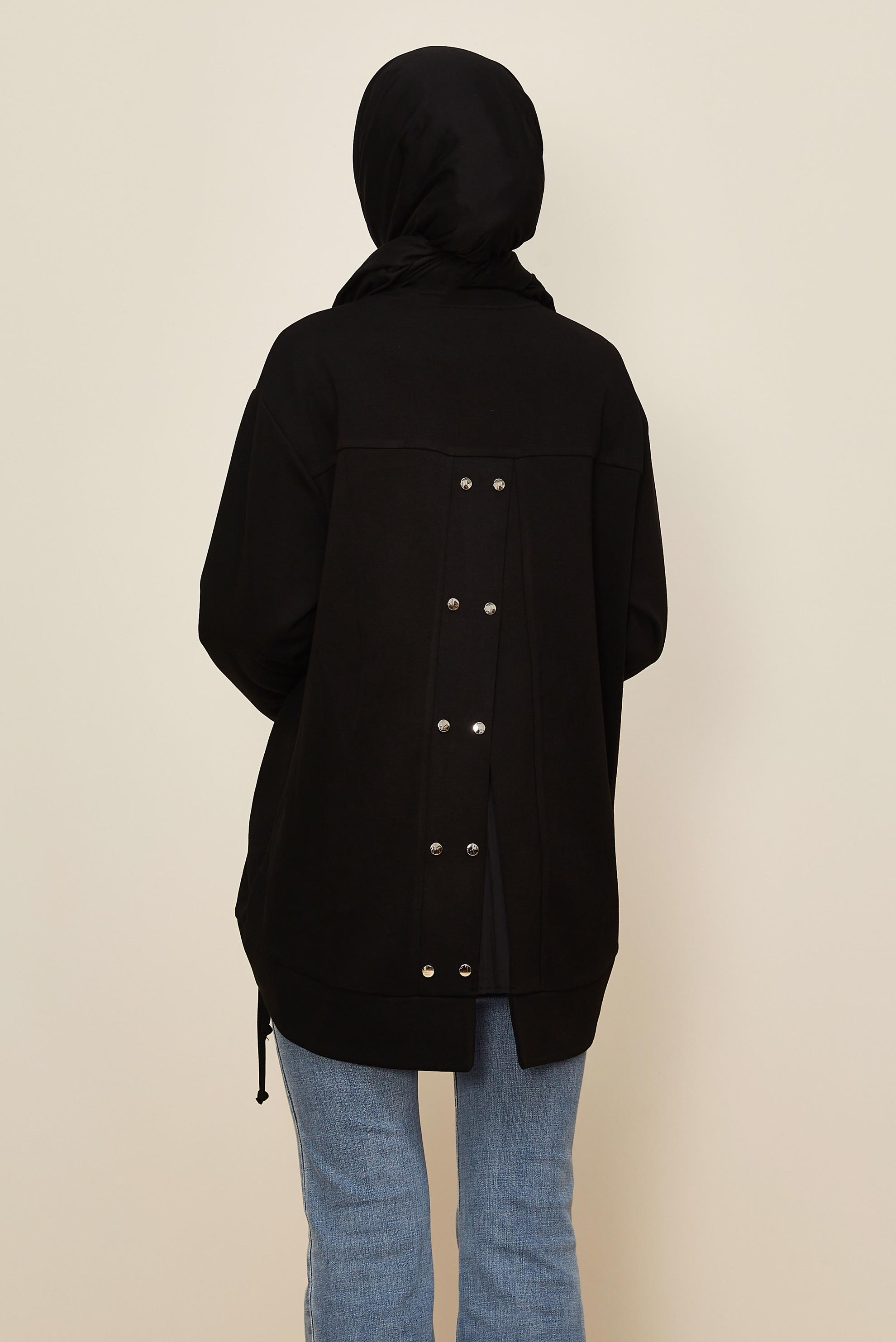 Tesettür giyim SİYAH BÜZGÜ DETAYLI EŞOFMAN TUNİK 46095