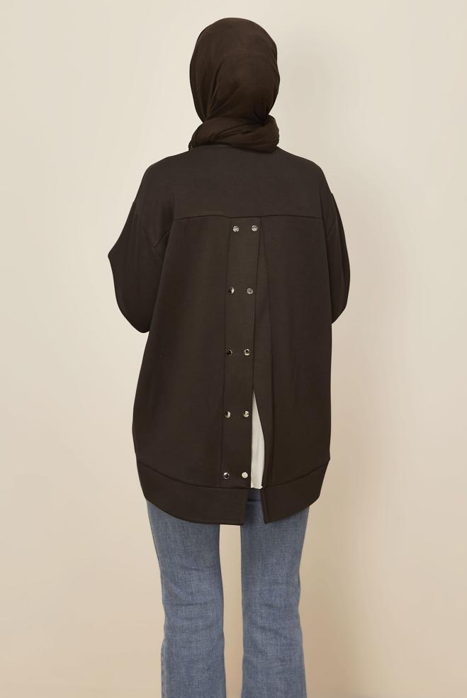 Tesettür giyim KAHVE BÜZGÜ DETAYLI EŞOFMAN TUNİK 46095 - ALVİNA