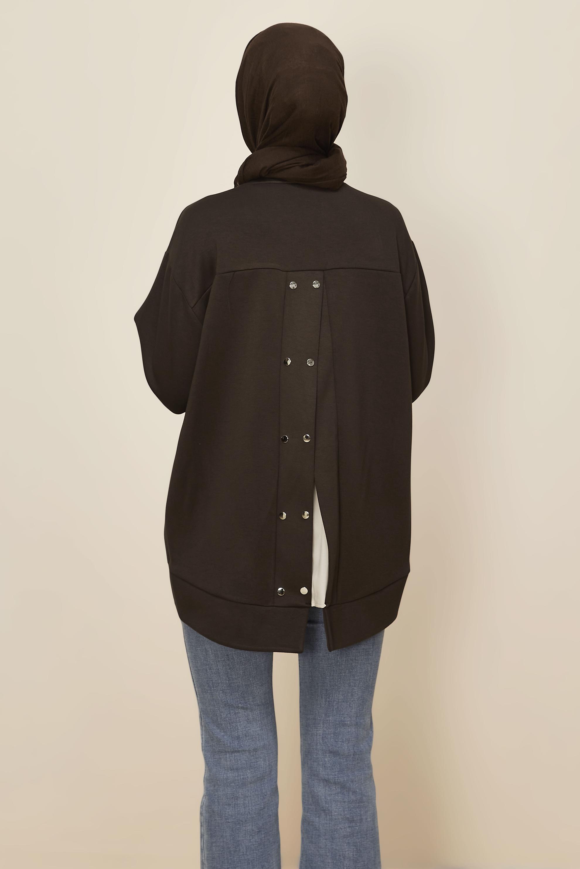 Tesettür giyim KAHVE BÜZGÜ DETAYLI EŞOFMAN TUNİK 46095