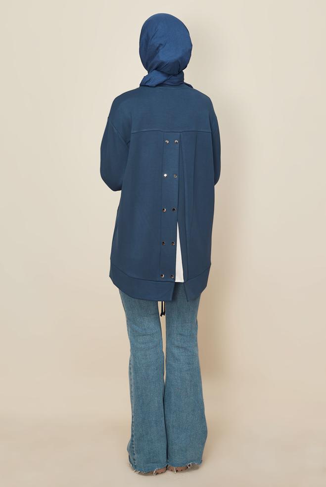 Tesettür giyim MAVİ BÜZGÜ DETAYLI EŞOFMAN TUNİK 46095 - ALVİNA