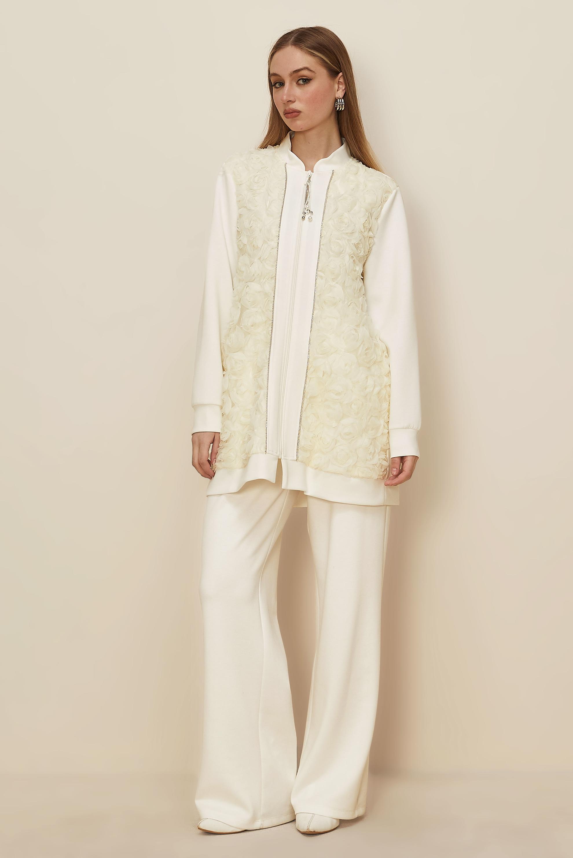 Hijab clothing WHITE GEM EMBROIDERED TRACKSUIT SET 46107