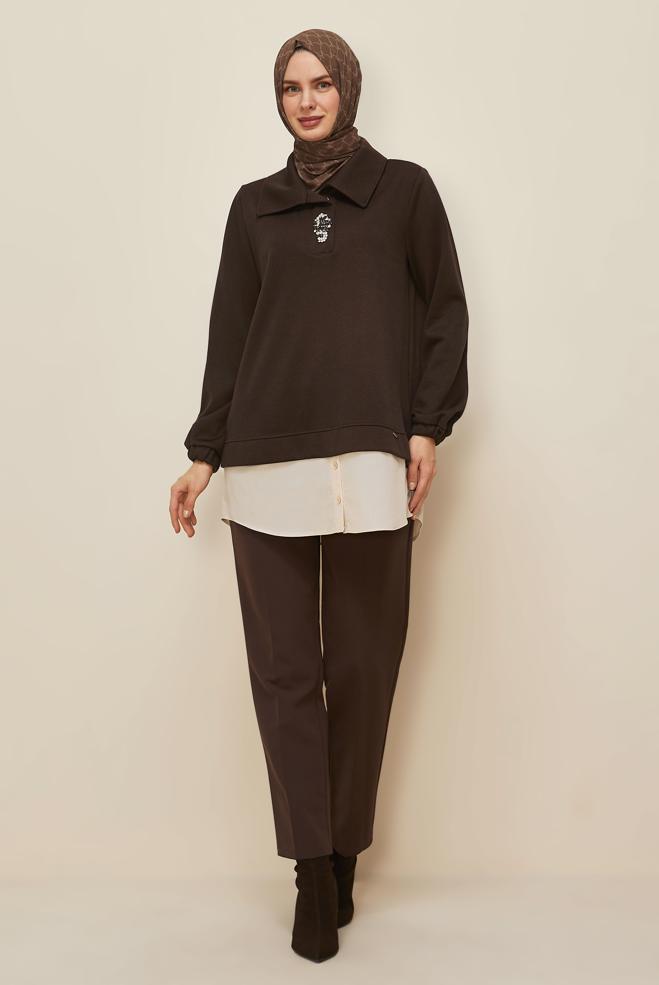 Hijab clothing BROWN TRACKSUIT TUNIC 46110 - ALVİNA