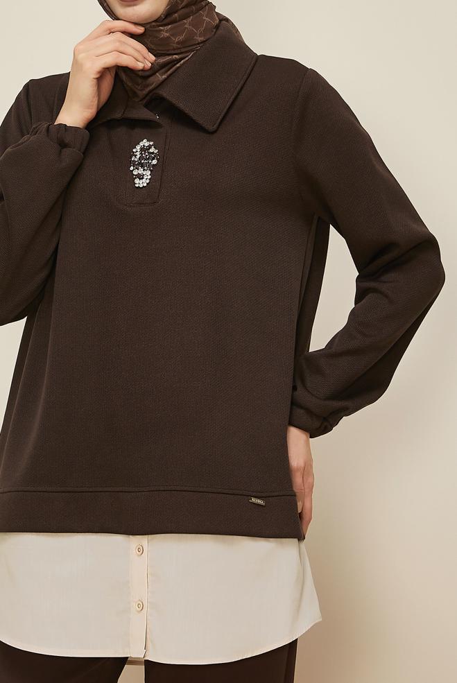 Hijab clothing BROWN TRACKSUIT TUNIC 46110 - ALVİNA