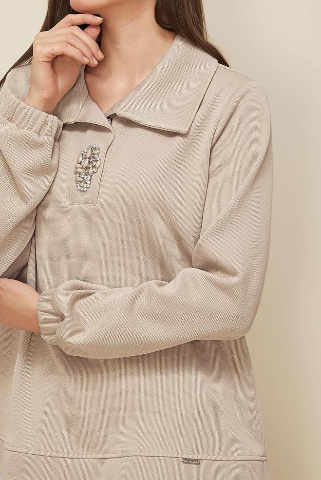 Hijab clothing BEIGE TRACKSUIT TUNIC 46110 - ALVİNA