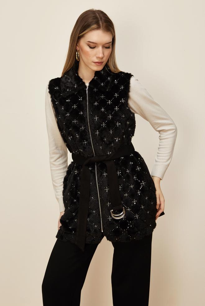 Hijab clothing BLACK BELTED TRACKSUIT SET 46152 - ALVİNA