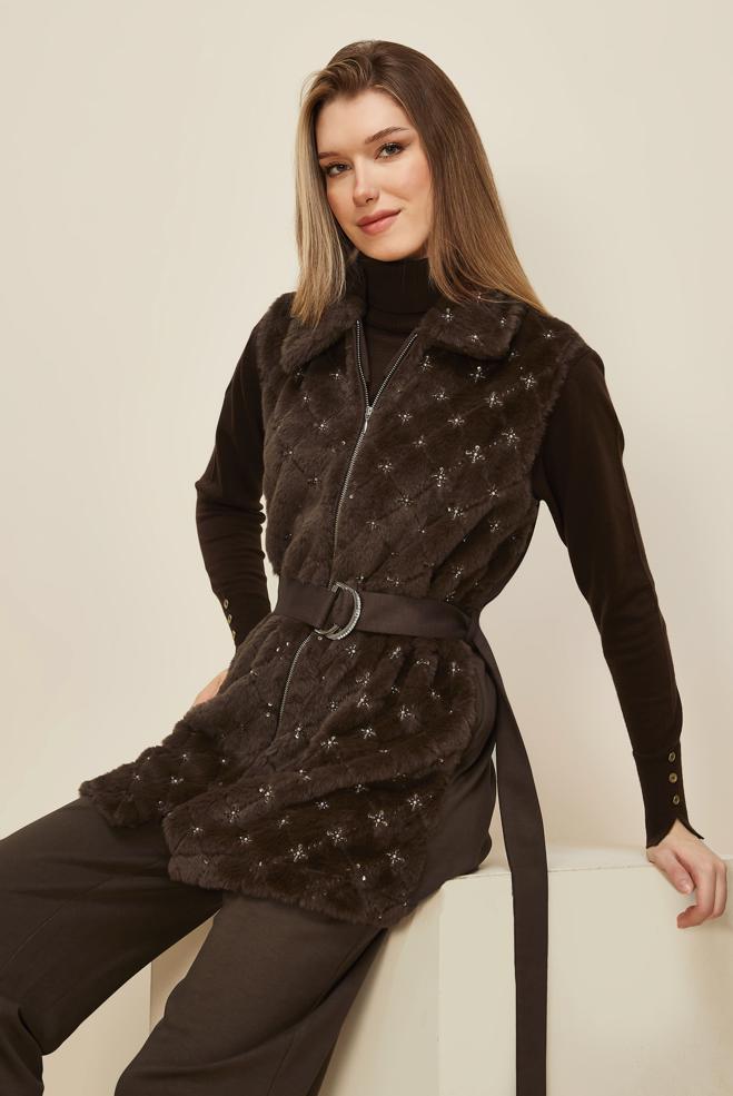 Tesettür giyim KAHVE KEMERLİ EŞOFMAN TAKIMI 46152 - ALVİNA