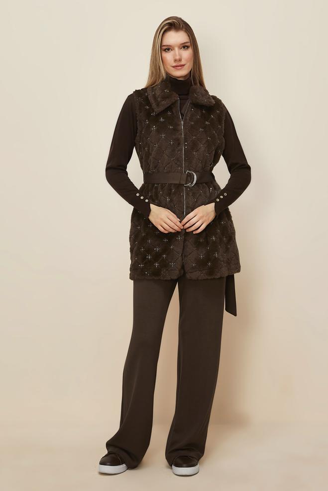 Tesettür giyim KAHVE KEMERLİ EŞOFMAN TAKIMI 46152 - ALVİNA