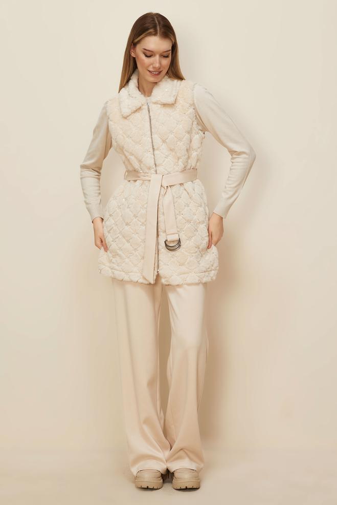 Hijab clothing ECRU BELTED TRACKSUIT SET 46152 - ALVİNA