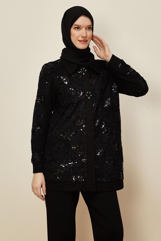 Hijab clothing BLACK SEQUINED TRACKSUIT 46154 - ALVİNA