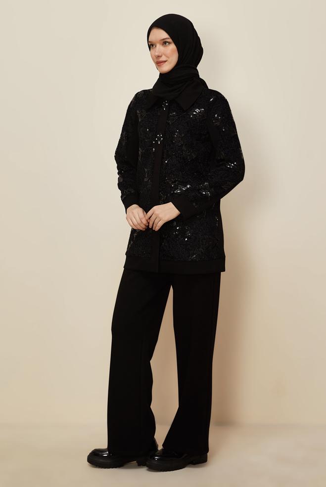 Hijab clothing BLACK SEQUINED TRACKSUIT 46154 - ALVİNA