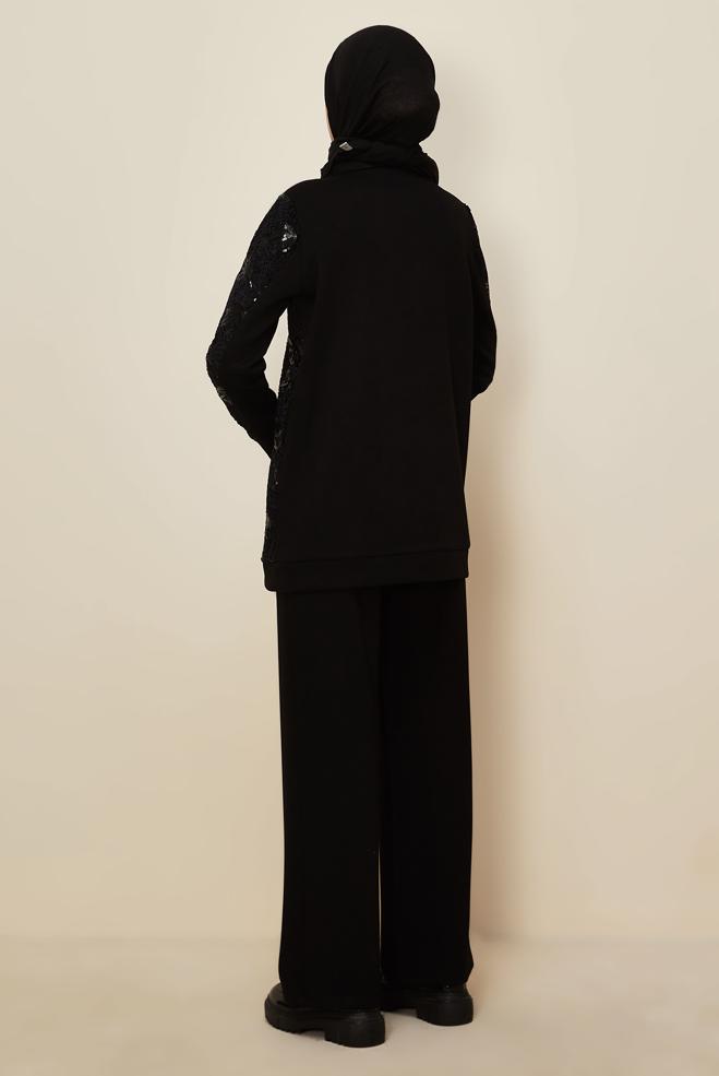 Hijab clothing BLACK SEQUINED TRACKSUIT 46154 - ALVİNA
