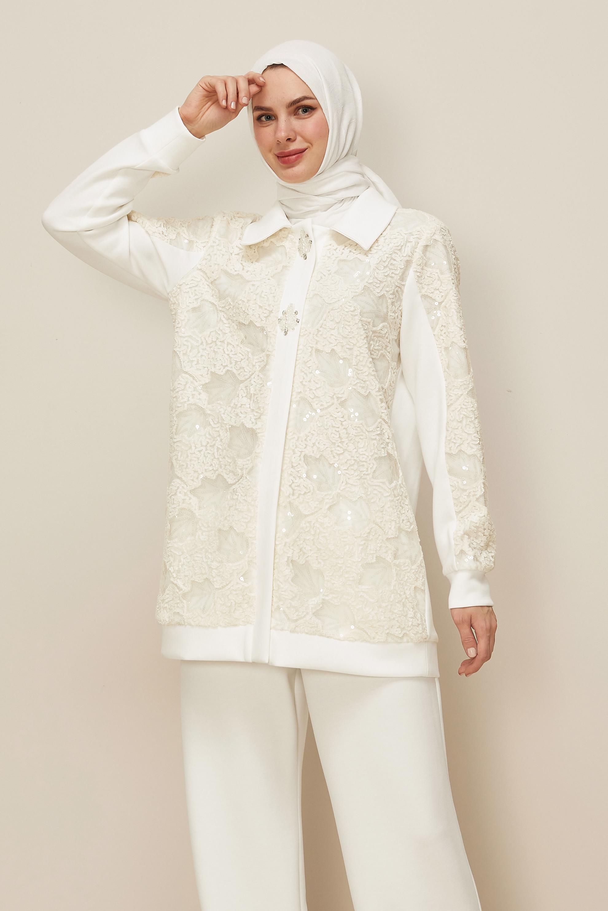 Vêtements hijab BLANC ENSEMBLE DE SURVÊTEMENT À PAILLETTES 46154