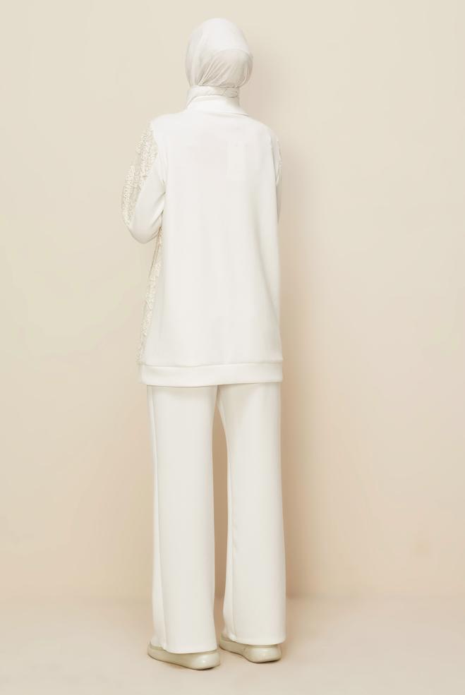 Vêtements hijab BLANC ENSEMBLE DE SURVÊTEMENT À PAILLETTES 46154 - ALVİNA