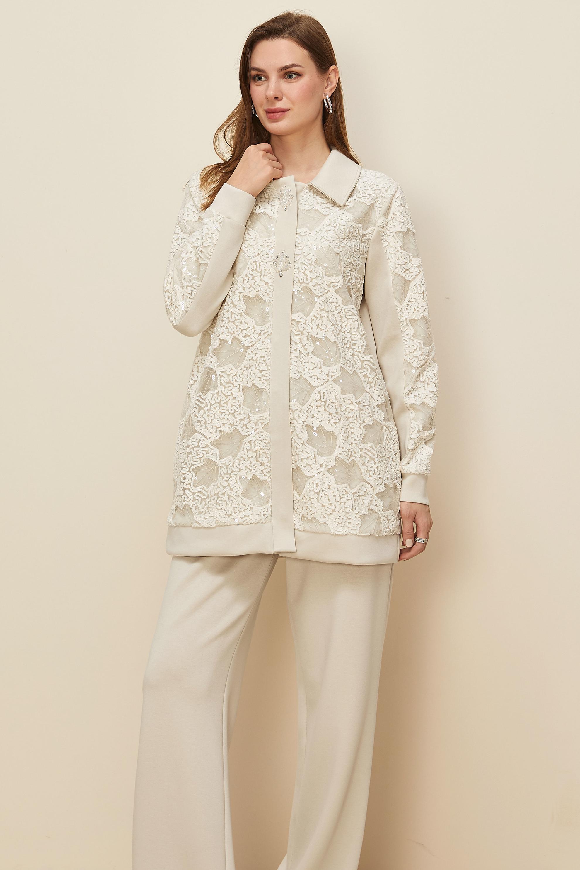 Vêtements hijab BEIGE ENSEMBLE DE SURVÊTEMENT À PAILLETTES 46154